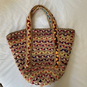 Anthropologie Fiesta Rainbow Cotton Jute Woven Tote Bag